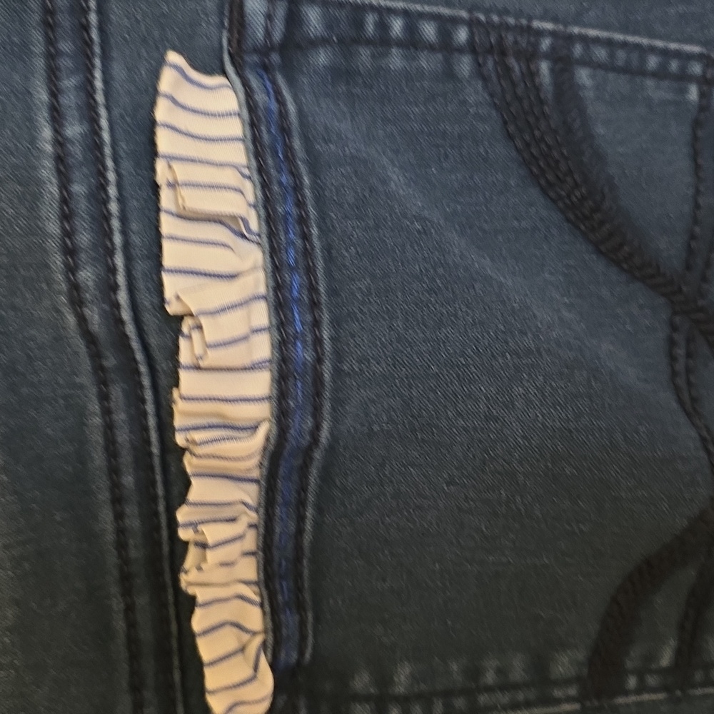 HAND CRAFTED Midi Skirt UPCYCLED Blue Denim Striped Shirt Ragged Plus Size 18w - Picture 9 of 11